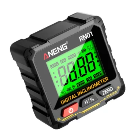 ANENG® multifunciós szögmérő, digitális dőlésmérő és vízszintmérő, LCD kijelző, háttérvilágítás, mágneses hátlap, fekete