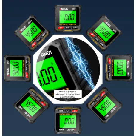 ANENG® multifunciós szögmérő, digitális dőlésmérő és vízszintmérő, LCD kijelző, háttérvilágítás, mágneses hátlap, fekete