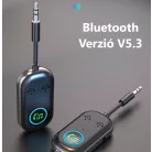 Bluetooth transzmitter adapter, BT V5.3, Jack 3.5mm, kihangositó, beépített mikrofon, kétirányú jelátvitel, Plug & Play, fekete