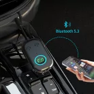 Bluetooth transzmitter adapter, BT V5.3, Jack 3.5mm, kihangositó, beépített mikrofon, kétirányú jelátvitel, Plug & Play, fekete