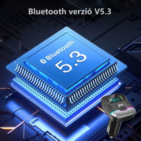 Autós bluetooth FM transzmitter, BT V5.3, kihangosító, beépített mikrofon, 3 port, PD 25W QC töltés, LED kijelző, RGB LED, fekete