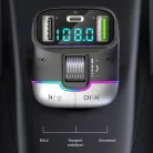 Autós bluetooth FM transzmitter, BT V5.3, kihangosító, beépített mikrofon, 3 port, PD 25W QC töltés, LED kijelző, RGB LED, fekete