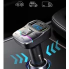 Autós bluetooth FM transzmitter, BT V5.3, kihangosító, beépített mikrofon, 3 port, PD 25W QC töltés, LED kijelző, RGB LED, fekete