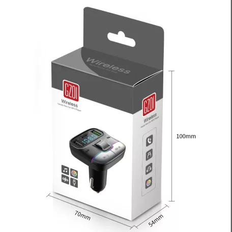 Autós bluetooth FM transzmitter, BT V5.3, kihangosító, beépített mikrofon, 3 port, PD 25W QC töltés, LED kijelző, RGB LED, fekete