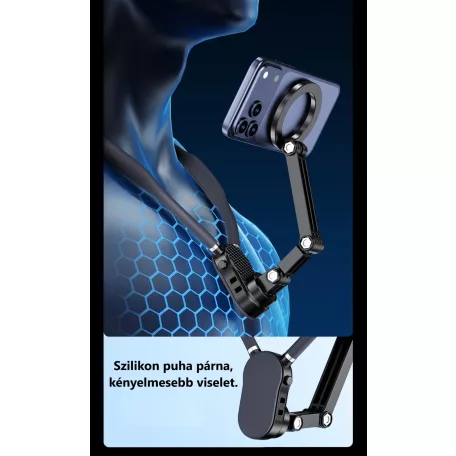 Flexibilis nyakba akasztható telefontartó, élő közvetítéshez vagy vloghoz, MagSafe kompatibilis, szürke