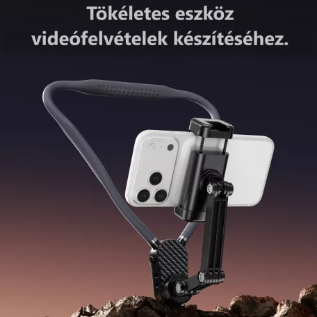 Flexibilis nyakba akasztható telefontartó, élő közvetítéshez vagy vloghoz, iPhone és Android egyaránt alkalmas, szürke