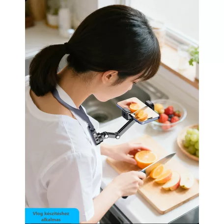 Flexibilis nyakba akasztható telefontartó, élő közvetítéshez vagy vloghoz, iPhone és Android egyaránt alkalmas, szürke