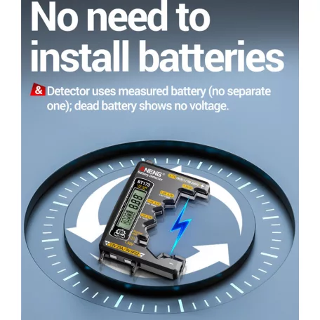 ANENG® Digitális Elemteszter, LCD kijelző, akkumulátor-/elemfeszültség-mérő,1.5V-12V, hátralévő kapacitás kijelzés, szürke