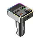 Wekom® autós FM transzmitter, bluetooth V5.3, beépített mikrofon, PD 30W, QC 3.0, Max.48W, RGB LED, szürke