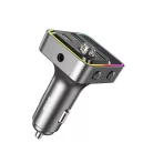 Wekom® autós FM transzmitter, bluetooth V5.3, beépített mikrofon, PD 30W, QC 3.0, Max.48W, RGB LED, szürke