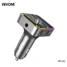 Wekom® autós FM transzmitter, bluetooth V5.3, beépített mikrofon, PD 30W, QC 3.0, Max.48W, RGB LED, szürke