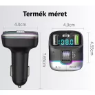 Wekom® autós FM transzmitter, bluetooth V5.3, beépített mikrofon, PD 30W, QC 3.0, Max.48W, RGB LED, szürke