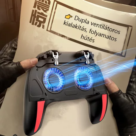 Okostelefon Kontroller, PUBG kompatibilis, beépített hűtőventilátor, 4.7’’- 6.5’’iPhone és Android mobiltelefonokra, fekete