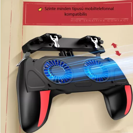 Okostelefon Kontroller, PUBG kompatibilis, beépített hűtőventilátor, 4.7’’- 6.5’’iPhone és Android mobiltelefonokra, fekete