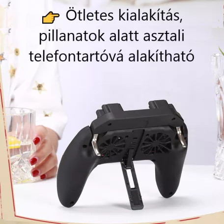 Okostelefon Kontroller, PUBG kompatibilis, beépített hűtőventilátor, 4.7’’- 6.5’’iPhone és Android mobiltelefonokra, fekete
