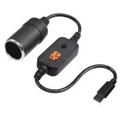   Tysin® szivargyújtós átalakító adapter, USB feszültségnövelő kábel 5V→12V/1A/12W, fekete