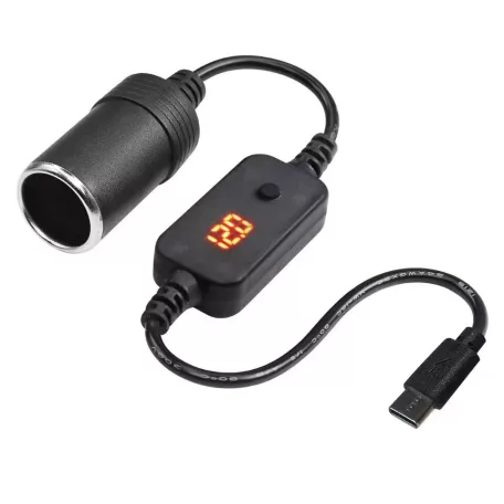 Tysin® szivargyújtós átalakító adapter, USB feszültségnövelő kábel 5V→12V/1A/12W, fekete