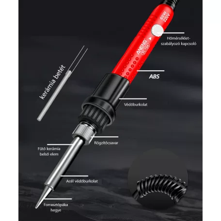 ANENG®  forrasztópáka, állítható hőmérsékletű 200°C~450°C, 60W, ipari szintű, piros/fekete