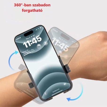 Univerzális mobiltelefontartó, karon/csúkrón viselhető, 360°-ban forgatható, sportoláshoz tervezett, fekete