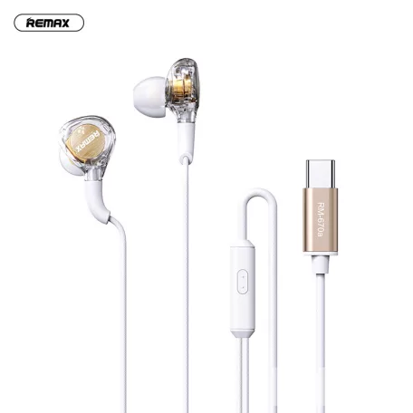 REMAX® digitális USB-C vezetékes fülhallgató, beépített mikrofonnal, hangerőváltás/zene-/híváskezelés, fehér