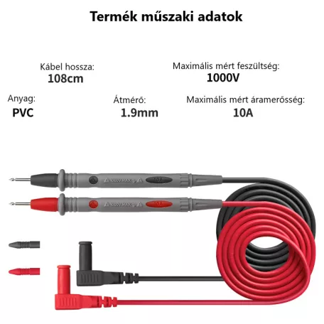 Aneng® Multiméter mérőkábel készlet, univerzális mérővezeték, elektromos teszt kábel, piros/szürke
