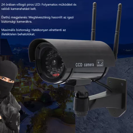 RDC® Kültéri ál-biztonsági kamera, Villogó piros LED-del, forgatható és dönthető tartóval, fekete