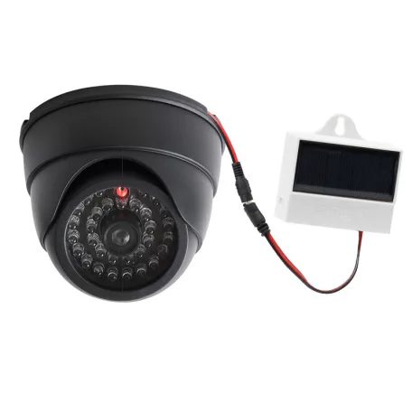 RDC® Kültéri biztonsági álkamera, valódi kameraforma, napelemes, villogó piros LED-del, fekete