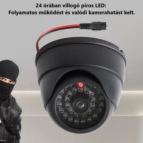 RDC® Kültéri biztonsági álkamera, valódi kameraforma, napelemes, villogó piros LED-del, fekete