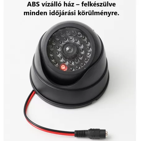 RDC® Kültéri biztonsági álkamera, valódi kameraforma, napelemes, villogó piros LED-del, fekete