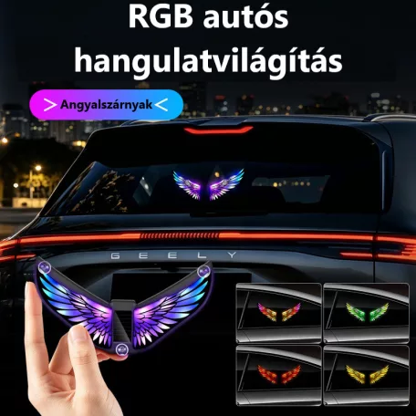 Autós Hangulatvilágítás, Dinamikus LED "Angyalszárny" dekorvilágítás, RGB Színváltós, napelemes, egyszerű beszerelés