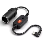 HANJUN® szivargyújtó adapter átalakító, állítható feszültség, kijelzővel, 5V→9V / 12V / 15V / 20V, 60cm, fekete