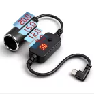 HANJUN® szivargyújtó adapter átalakító, állítható feszültség, kijelzővel, 5V→9V / 12V / 15V / 20V, 60cm, fekete