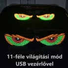 Dinamikus RGB "Ördögszemek" Autós LED Hangulatvilágítás – 11 Fényeffekt, Kétoldalú Ragasztós Rögzítés, 4m USB Kábel, piros/sárga/zöld