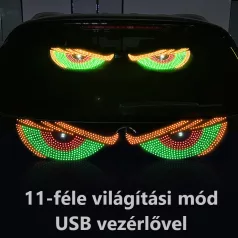   Dinamikus RGB "Ördögszemek" Autós LED Hangulatvilágítás – 11 Fényeffekt, Kétoldalú Ragasztós Rögzítés, 4m USB Kábel, piros/sárga/zöld