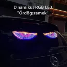 Dinamikus RGB "Ördögszemek" Autós LED Hangulatvilágítás – 11 Fényeffekt, Kétoldalú Ragasztós Rögzítés, 4m USB Kábel, piros/sárga/zöld