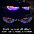 Dinamikus RGB "Ördögszemek" Autós LED Hangulatvilágítás – 11 Fényeffekt, Kétoldalú Ragasztós Rögzítés, 4m USB Kábel, piros/sárga/kék
