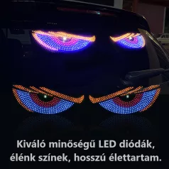   Dinamikus RGB "Ördögszemek" Autós LED Hangulatvilágítás – 11 Fényeffekt, Kétoldalú Ragasztós Rögzítés, 4m USB Kábel, piros/sárga/kék