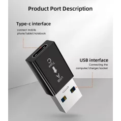 OTG átalakitó adapter, (USB USB-C->USB 3.0), fekete