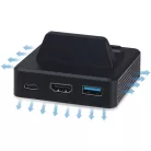 Videó Konvertáló Állomás/Töltő, TNS-1828 Nintendo Switch dokkoló, HDMI/USB-C/USB kimenetek, fekete