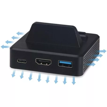 Videó Konvertáló Állomás/Töltő, TNS-1828 Nintendo Switch dokkoló, HDMI/USB-C/USB kimenetek, fekete