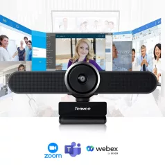   Tenveo Digitális Webkamera Kameratartóval, TEVO-VA200PRO, FHD1080, sztereó hangszóró, szürke-fekete