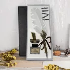 KHAT Vintage tollkészlet, tintatartóval és tolltartóval, 5db fém tollhegy, fehér/aranyszín