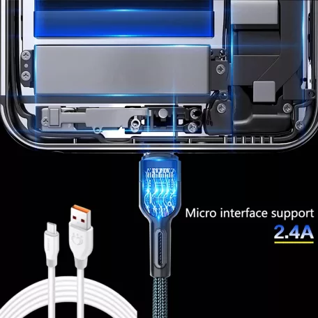 Olesit Adat- és Töltőkábel K191, 150 cm, MicroUSB/USB csatlakozó, 2.4A gyorstöltés, fehér