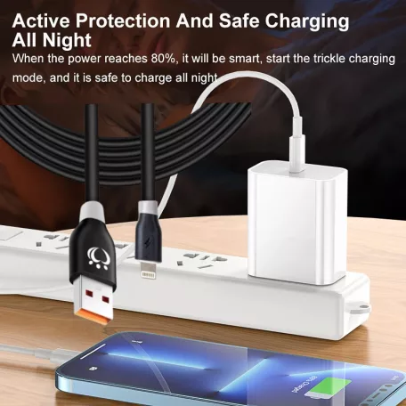 Olesit Adat- és Töltőkábel K192, 150 cm, Lightning/USB csatlakozó, 2.4A gyorstöltés, fekete