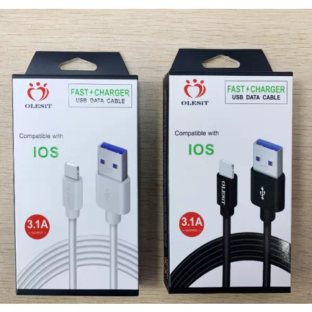 Olesit Adat- és Töltőkábel K192, 150 cm, Lightning/USB csatlakozó, 2.4A gyorstöltés, fekete