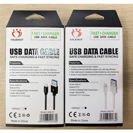Olesit Adat- és Töltőkábel K192, 150 cm, Lightning/USB csatlakozó, 2.4A gyorstöltés, fehér
