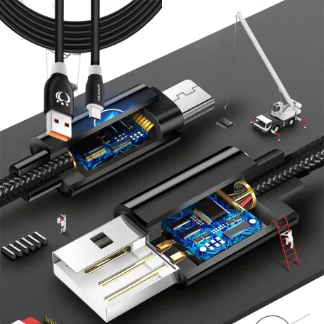 Olesit Adat- és Töltőkábel K195, 300 cm, MicroUSB/USB csatlakozó, 2.4A gyorstöltés, fekete