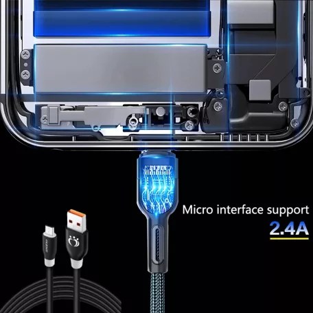 Olesit Adat- és Töltőkábel K195, 300 cm, MicroUSB/USB csatlakozó, 2.4A gyorstöltés, fekete