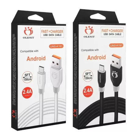 Olesit Adat- és Töltőkábel K195, 300 cm, MicroUSB/USB csatlakozó, 2.4A gyorstöltés, fekete