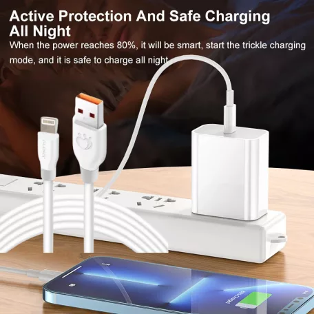 Olesit Adat- és Töltőkábel K196, 300 cm, Lightning/USB csatlakozó, 2.1A gyorstöltés, fehér